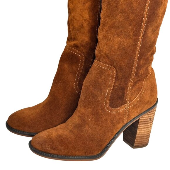 Franco Sarto Brown Suede Knee-High Boots Chunky Tassel Fringe Womens 6.5 Fall - Picture 4 of 10